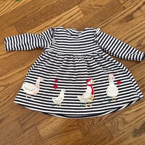 Striped Navy and White Kids Dress with Duck Appliqué